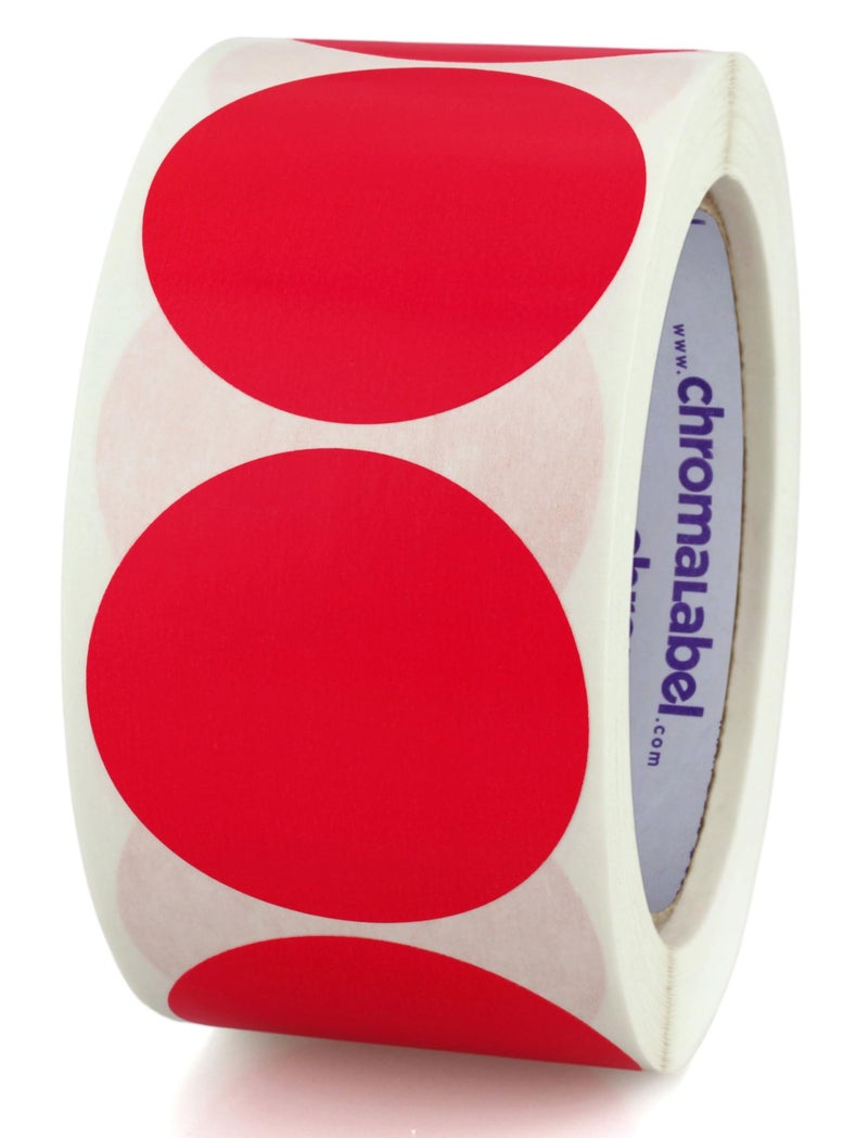 ChromaLabel 2 Inch Circle Sticker Labels, Easy to Write On Round Colored Stickers, High Visibility Removable Stickers - 500 Sticky Dots per Roll, Red Dot Sticker - Image 1